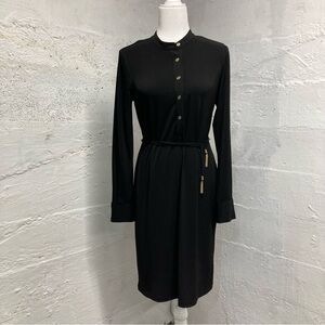 Calvin Klein Matte Jersey long sleeve belted dress gold hardware size 6